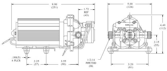 Pompe SHURflo 12Vcc, 3.6GPM, 45 PSI interrupteur s