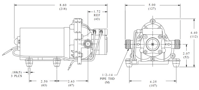 Pompe SHURflo 24Vcc, 3.0GPM, 45 PSI interrupteur s
