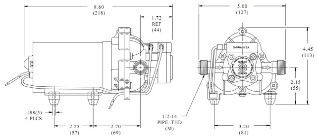 Pompe SHURflo 12Vcc, 3.5GPM, 45 PSI interrupteur s